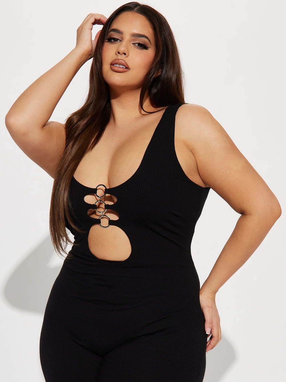 Black Sleeveless Cutout Ribbed Romper